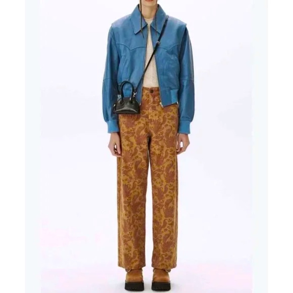 Zara Wide Leg High Waist Paisley Jeans Brown/Red, Size M